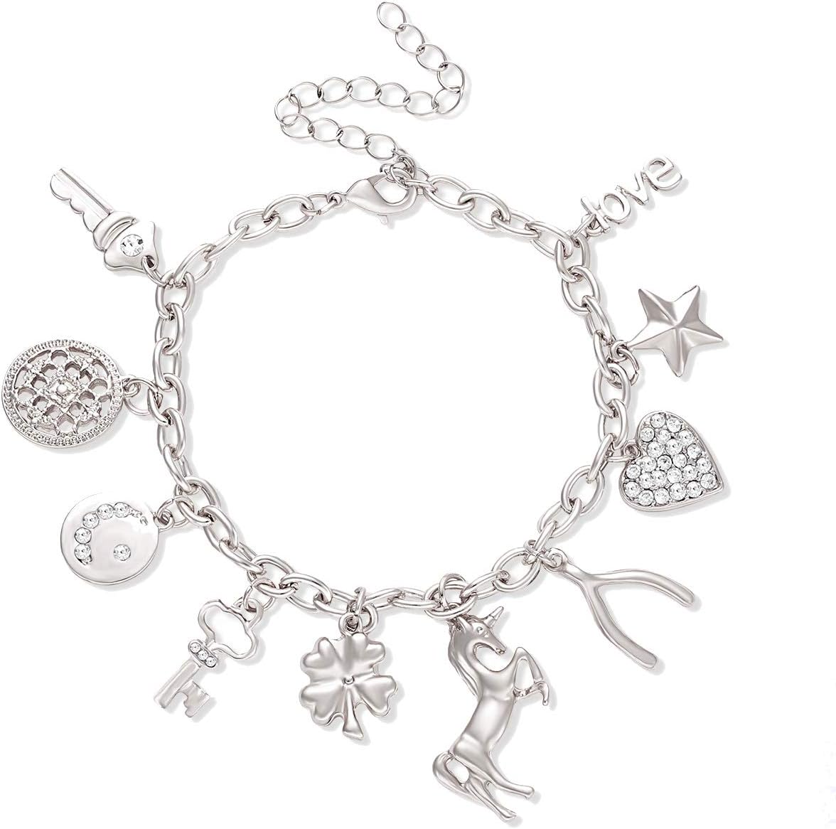 Women’s Link Charm Bracelet with Unicorn & Star
