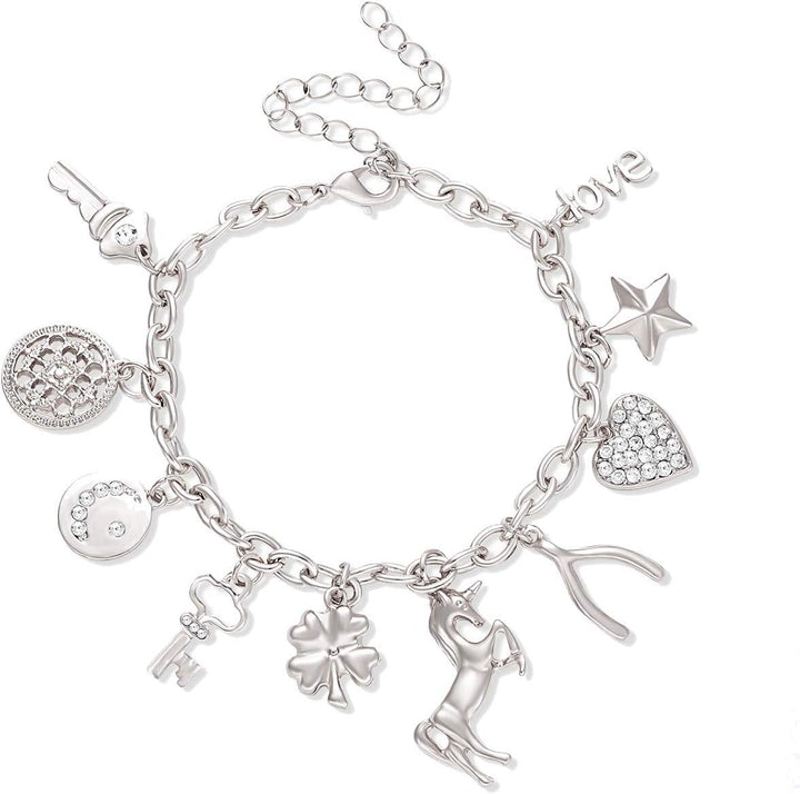 Women’s Link Charm Bracelet with Unicorn & Star