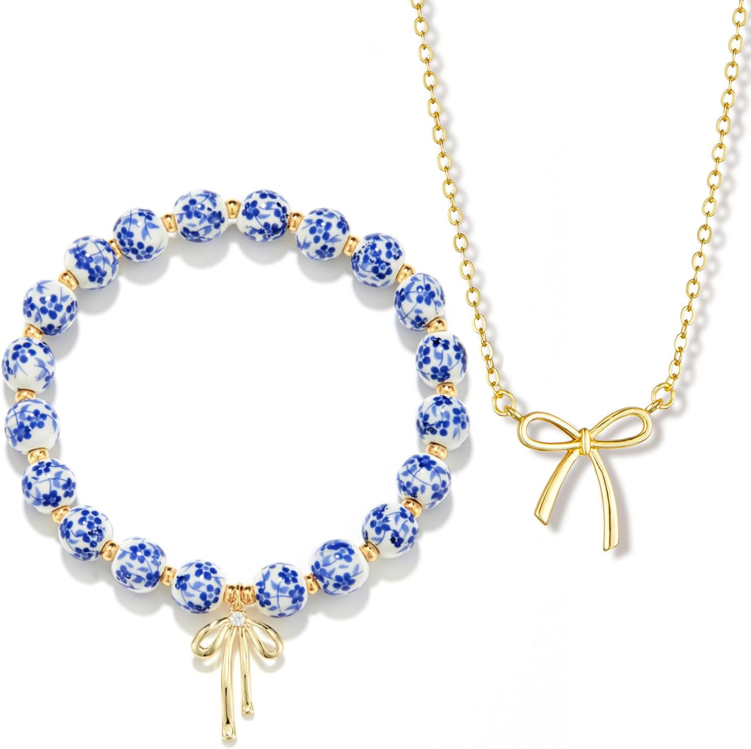 Dainty Bow Pendant Choker & Bracelet Set