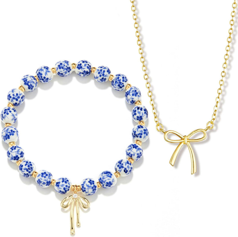 Dainty Bow Pendant Choker & Bracelet Set