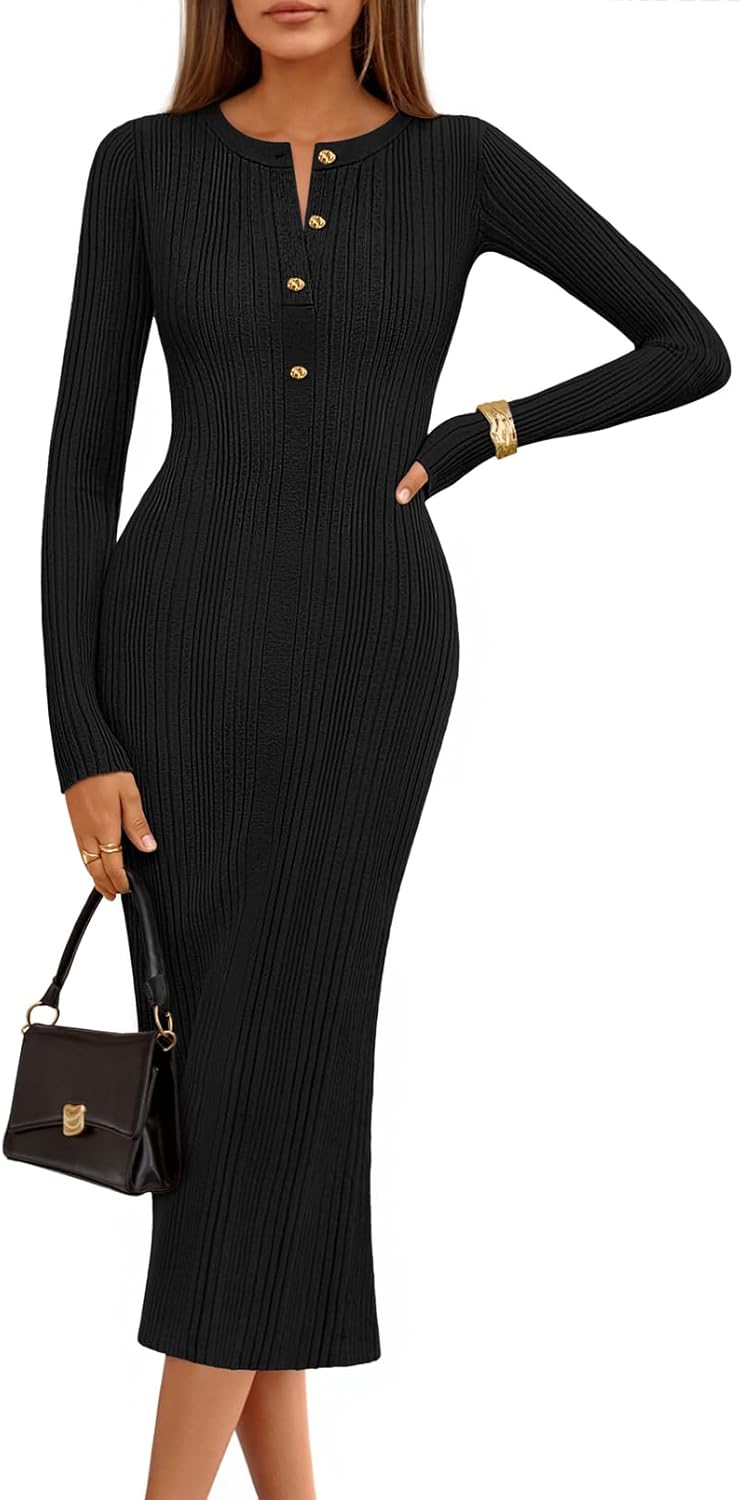 MEROKEETY Women's Bodycon Sweater Midi Dress