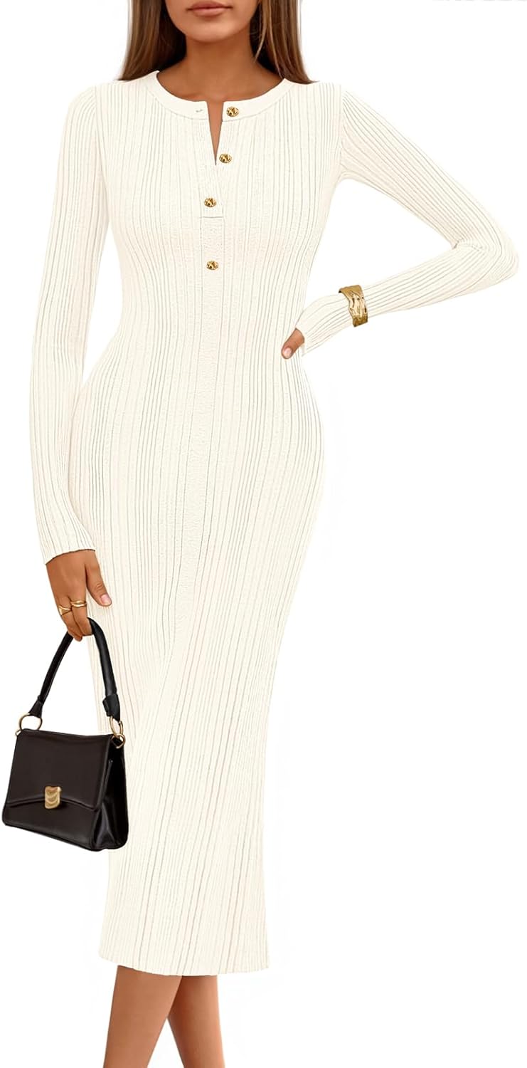 MEROKEETY Women's Bodycon Sweater Midi Dress