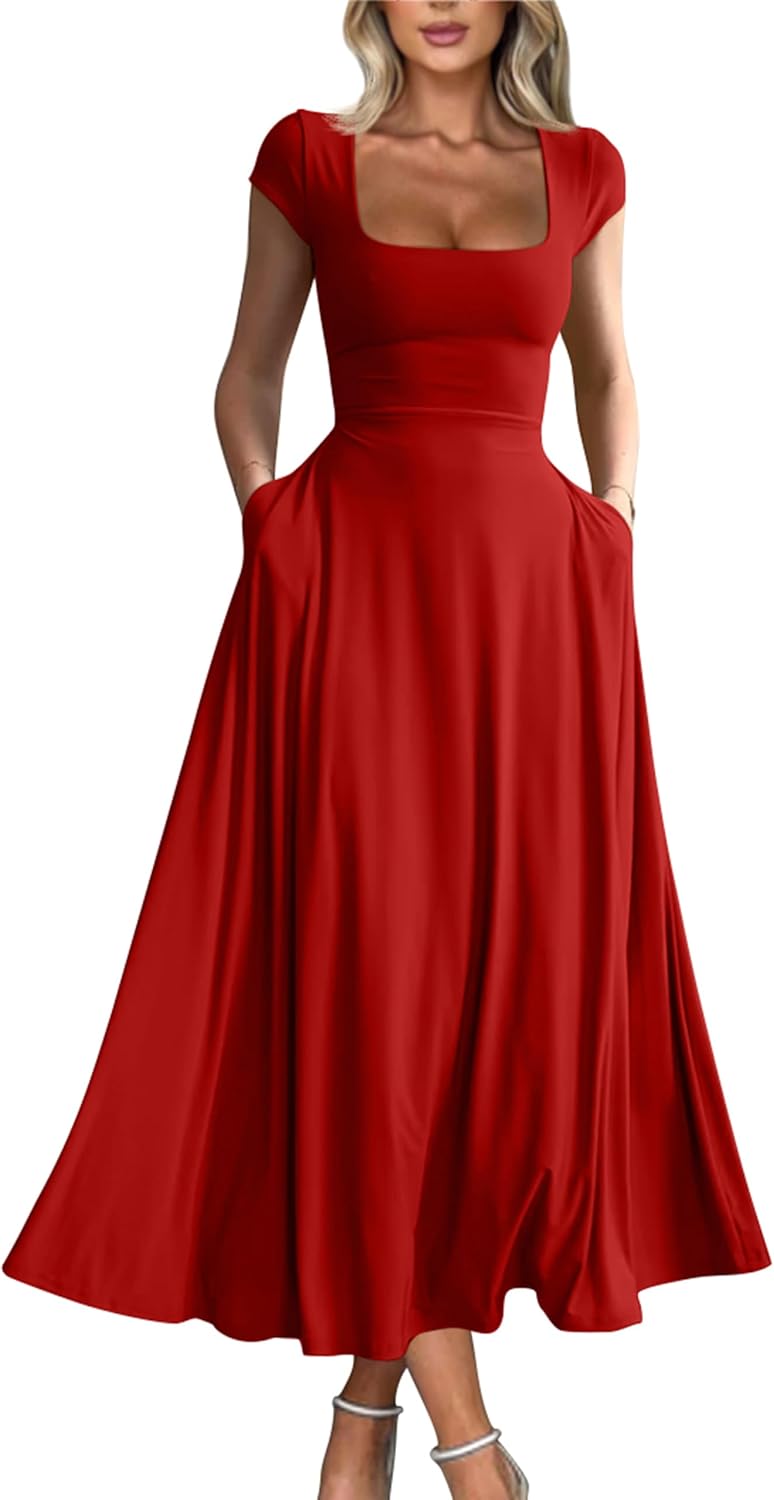YMDUCH Women’s Casual Slim Maxi Dress with Pockets