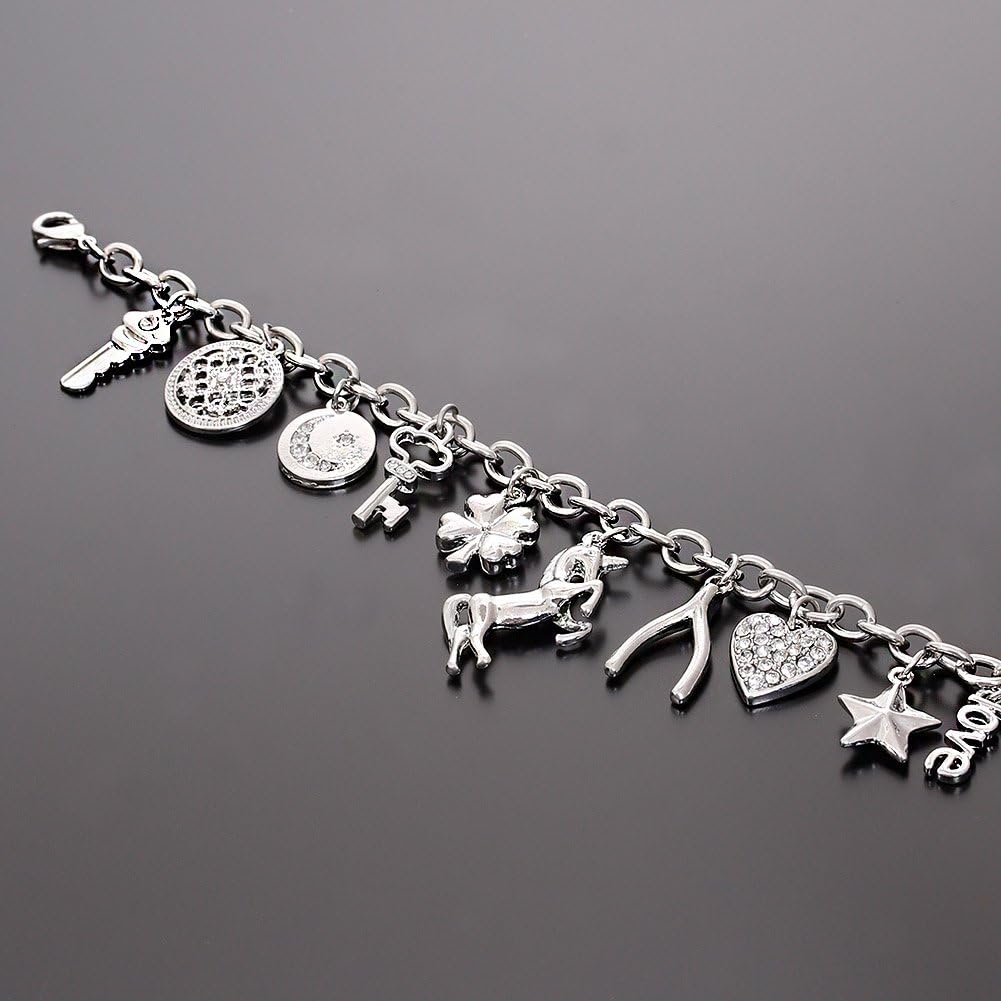 Women’s Link Charm Bracelet with Unicorn & Star