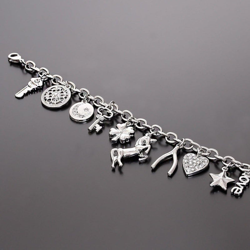 Women’s Link Charm Bracelet with Unicorn & Star