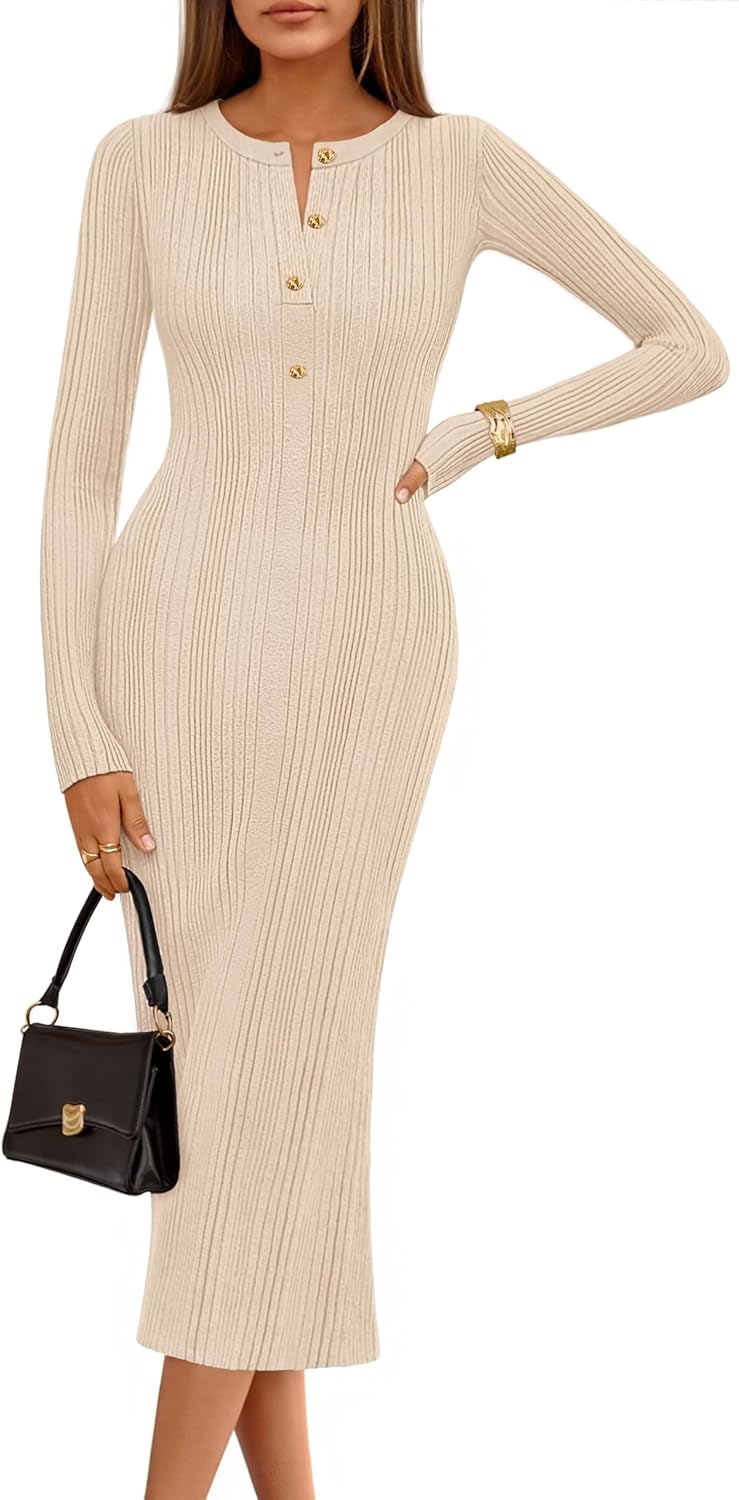 MEROKEETY Women's Bodycon Sweater Midi Dress