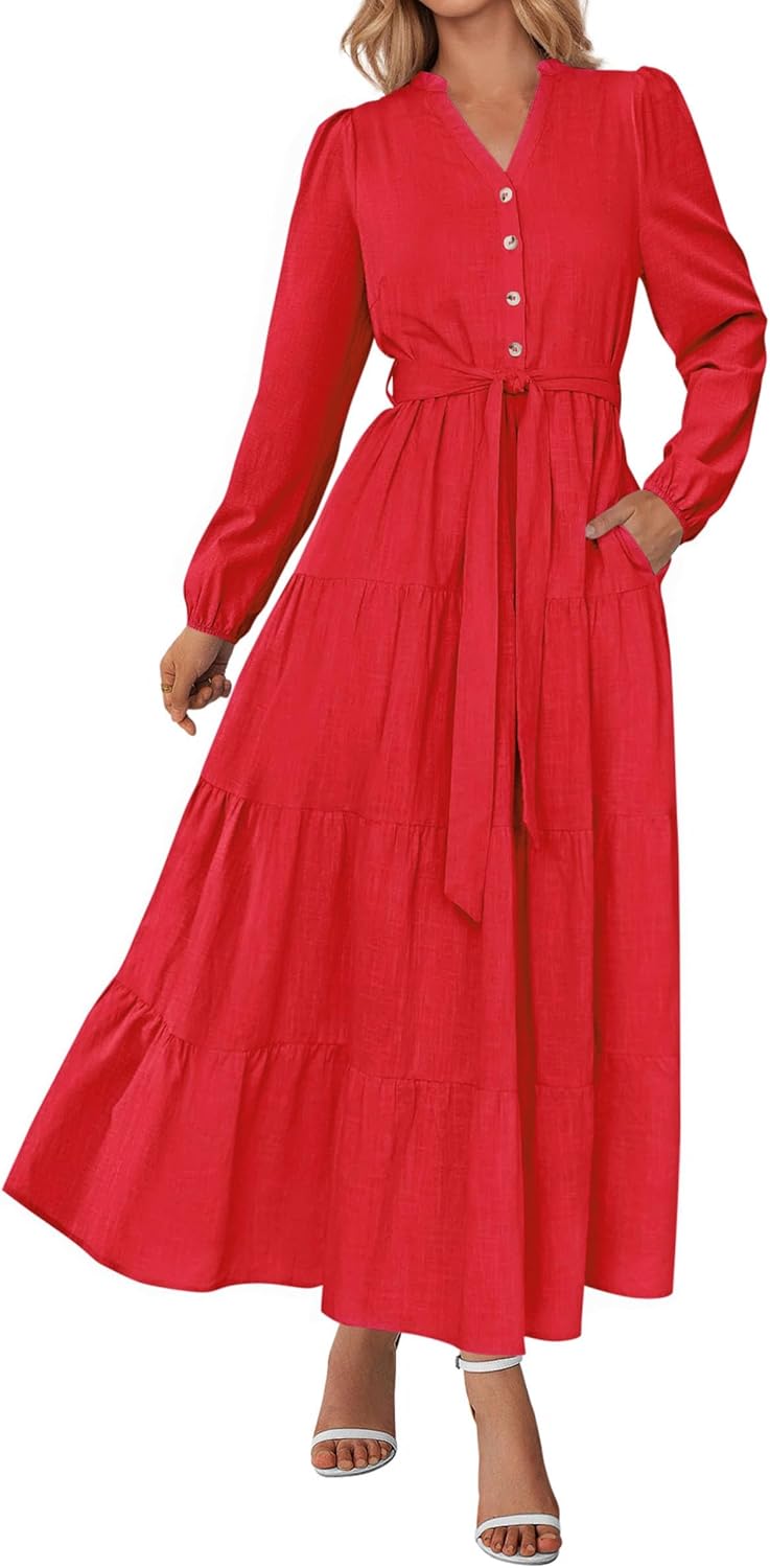 PRETTYGARDEN Women’s Ruffle A-Line Maxi Dress with Pockets