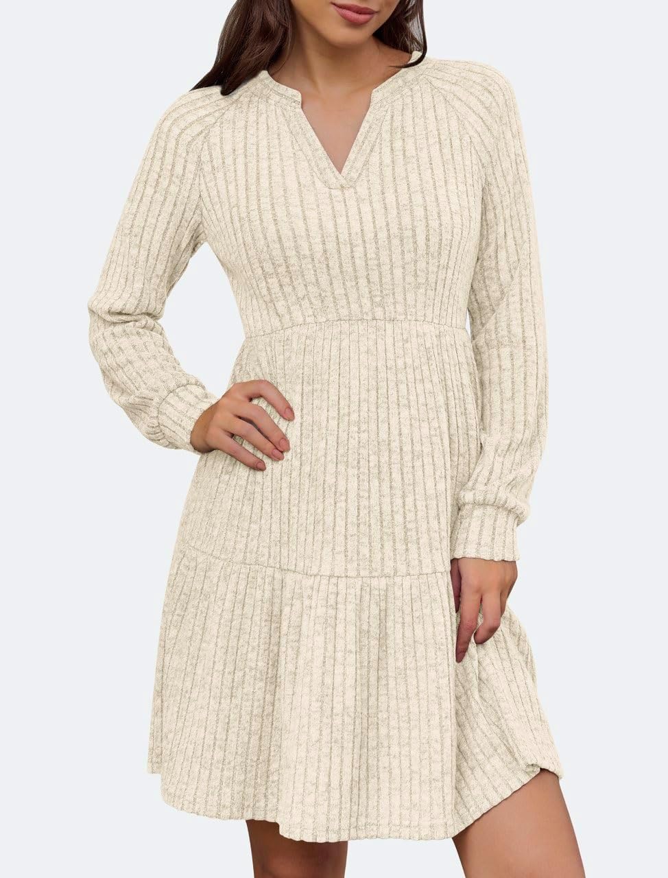 IWD Women’s Cozy V-Neck A-Line Knit Dress with Pockets