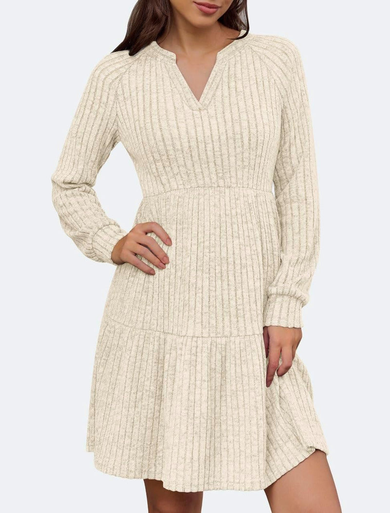 IWD Women’s Cozy V-Neck A-Line Knit Dress with Pockets