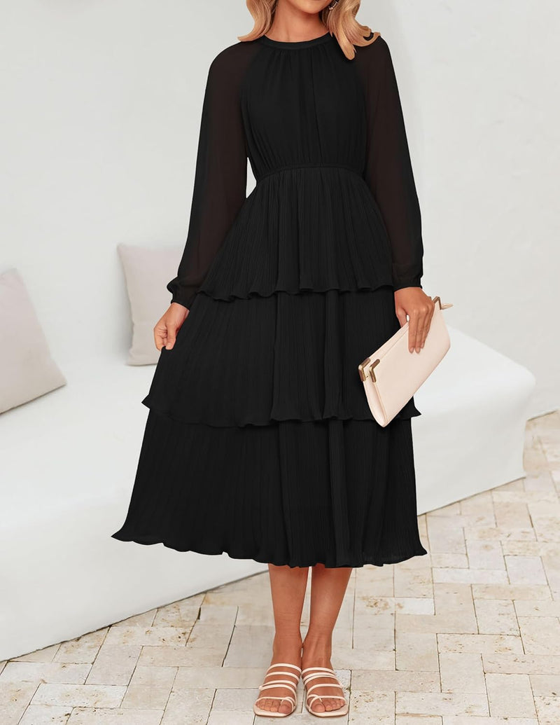 ZESICA Women’s Long Sleeve Tiered Midi Dress