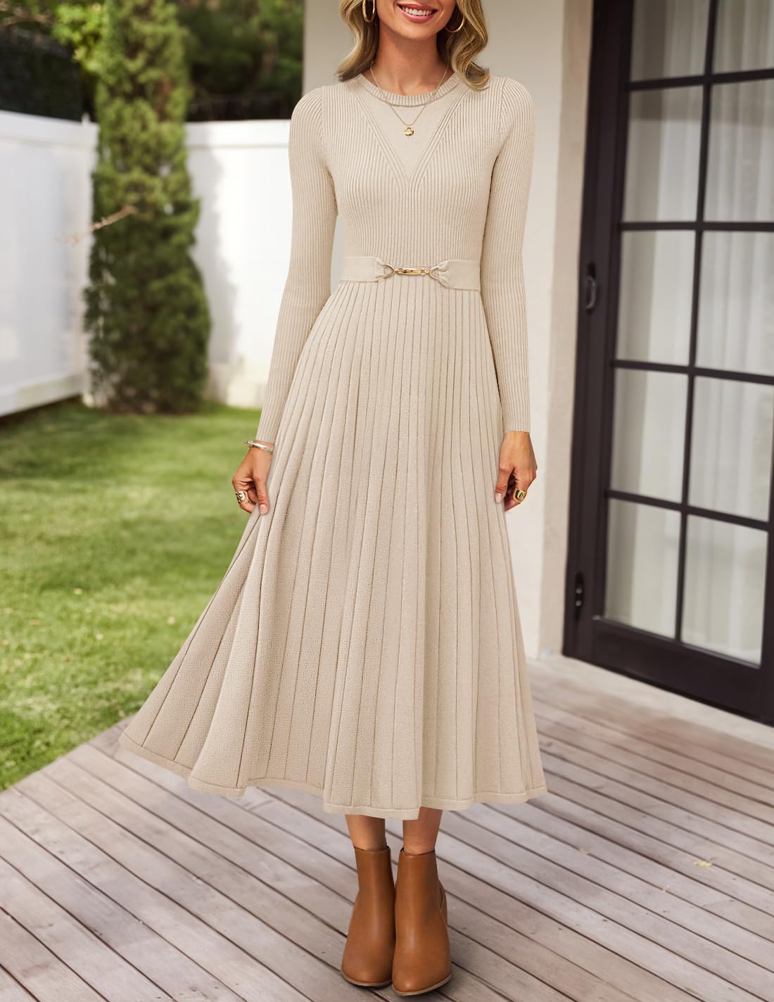 ZESICA Women's Long Sleeve Midi Sweater Dress