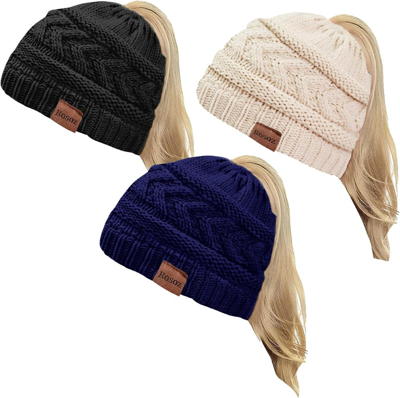 Rosoz 2 Pack Ponytail Beanie for Women