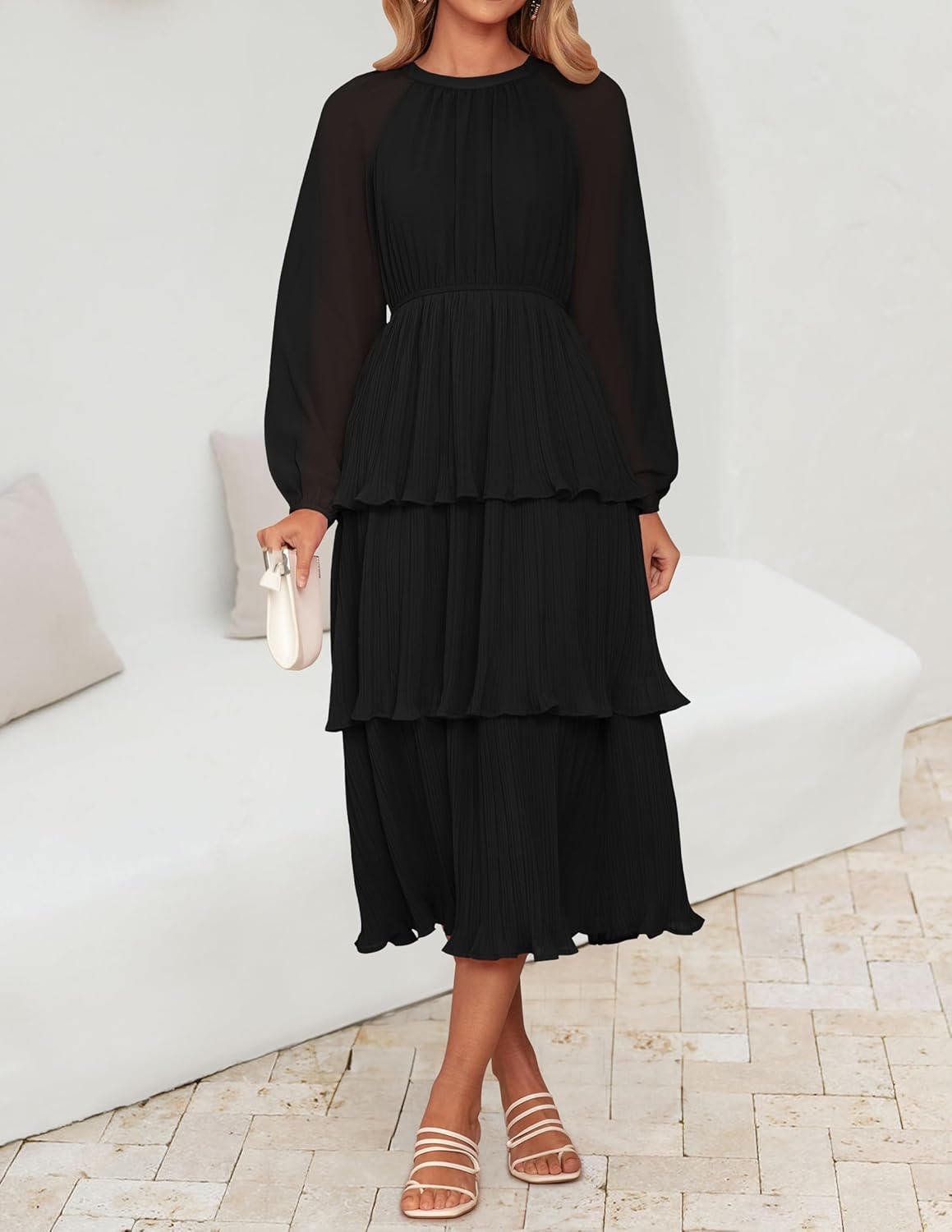 ZESICA Women’s Long Sleeve Tiered Midi Dress