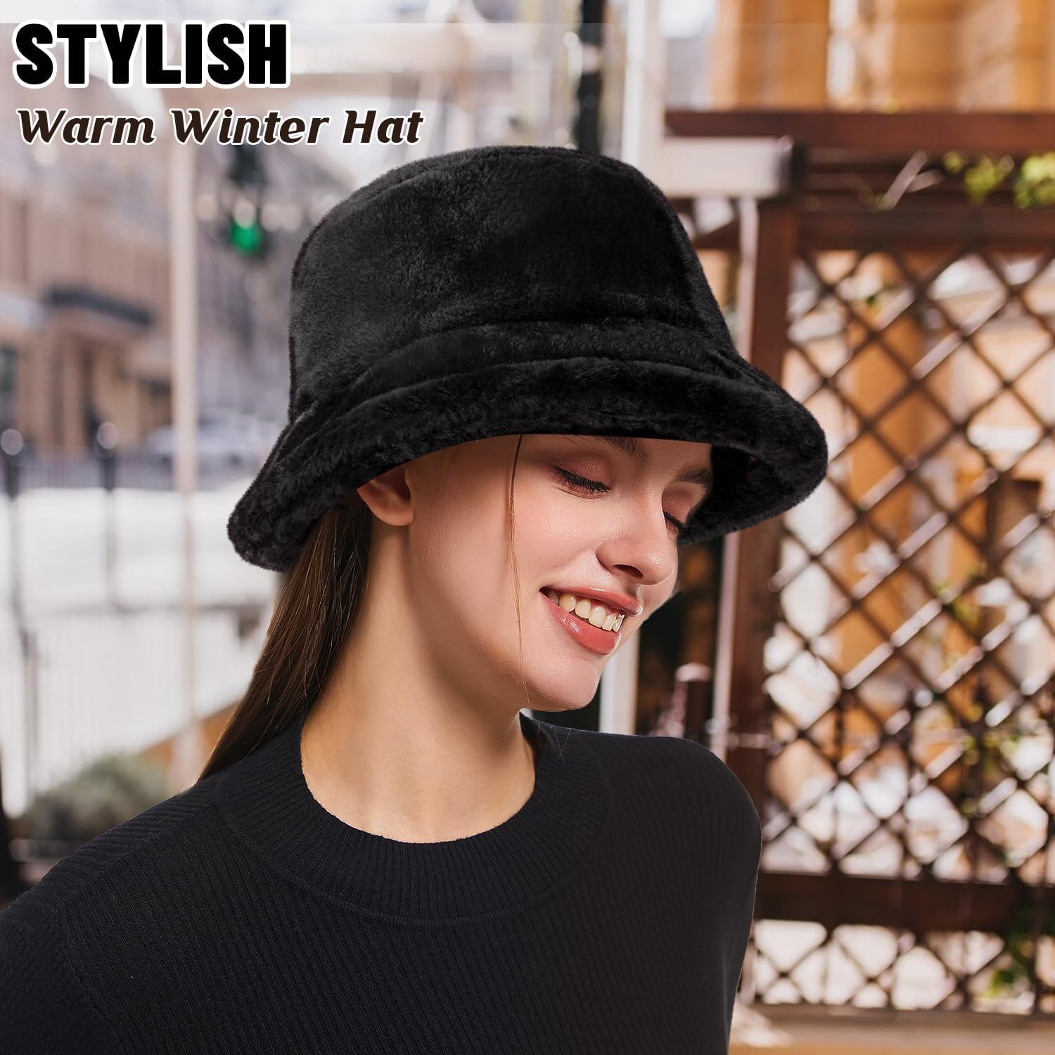 HONGTEYA Winter Fluffy Faux Fur Bucket Hat