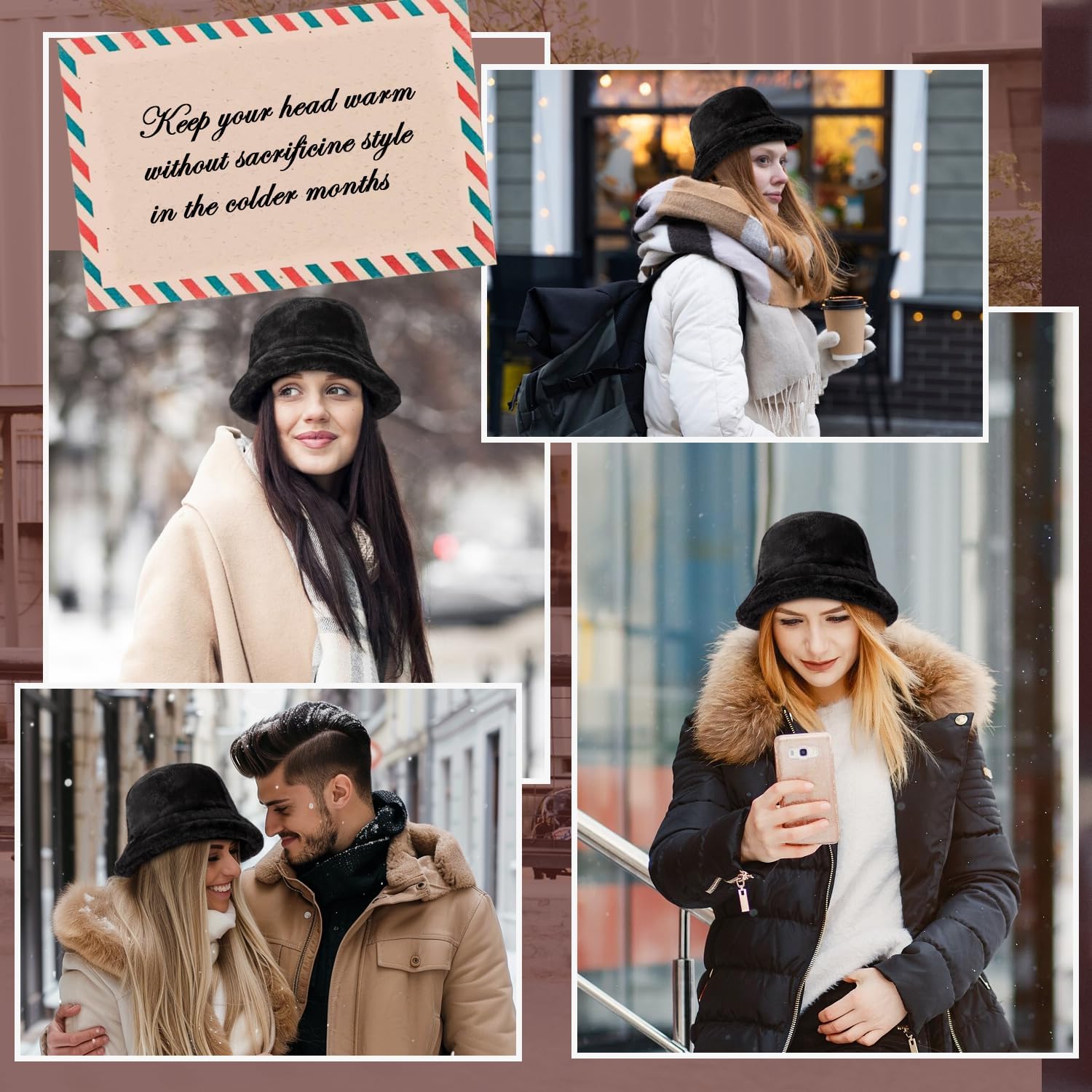 HONGTEYA Winter Fluffy Faux Fur Bucket Hat