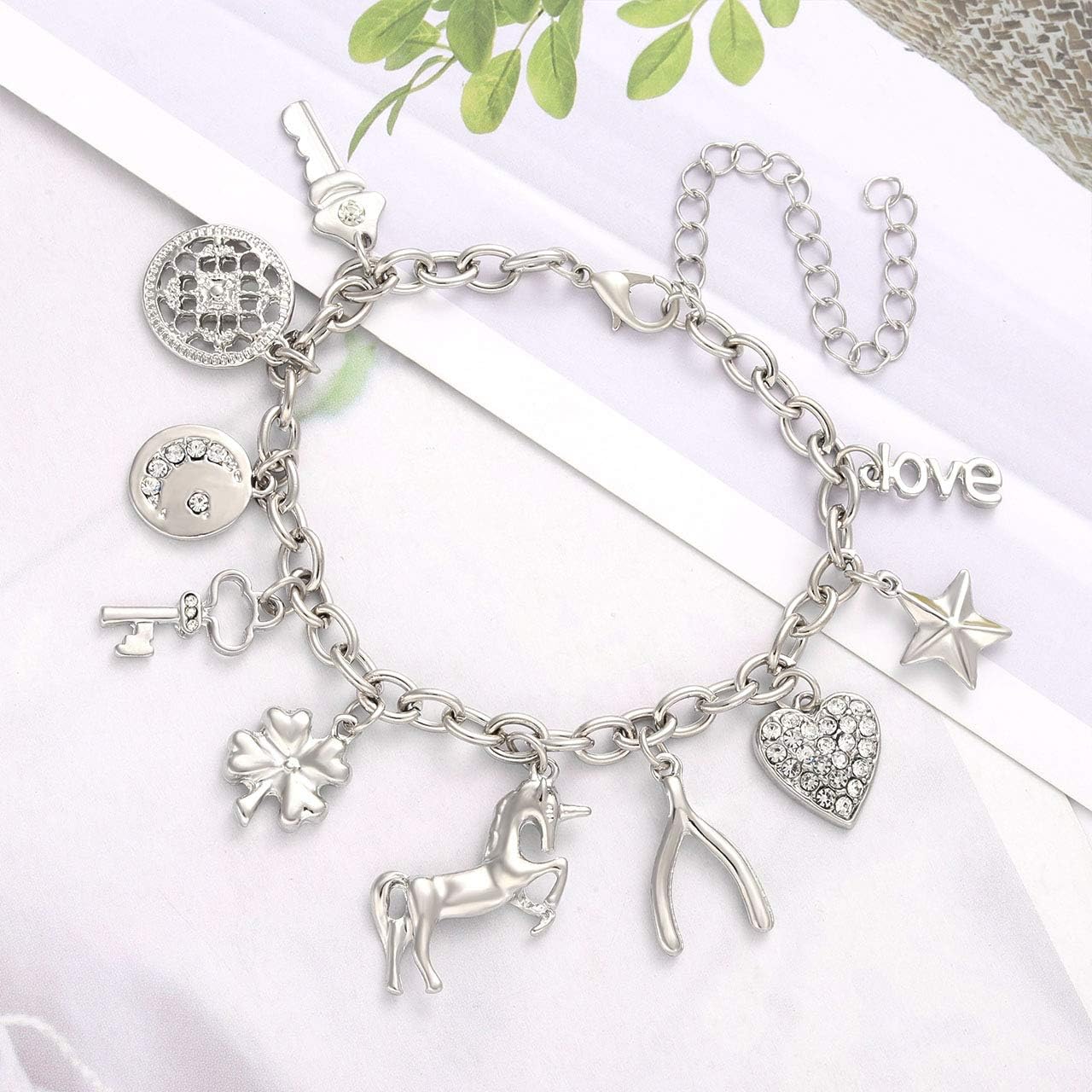 Women’s Link Charm Bracelet with Unicorn & Star