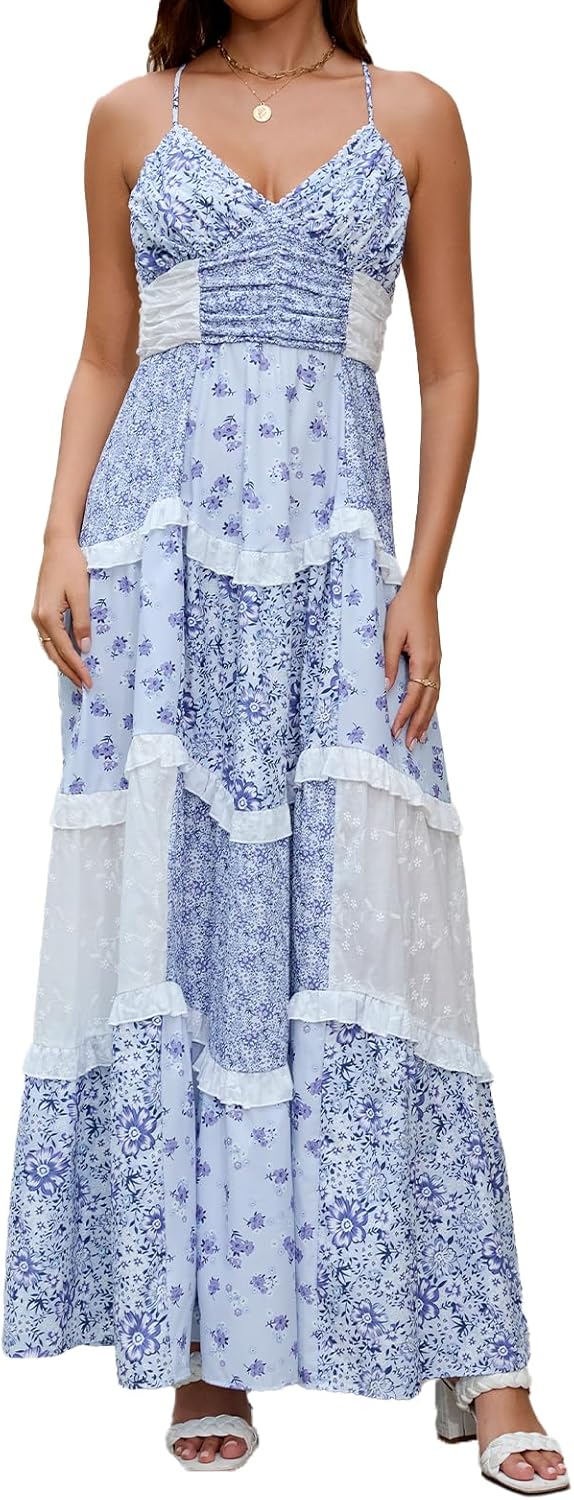 Women’s Boho Floral Tiered Maxi Dress