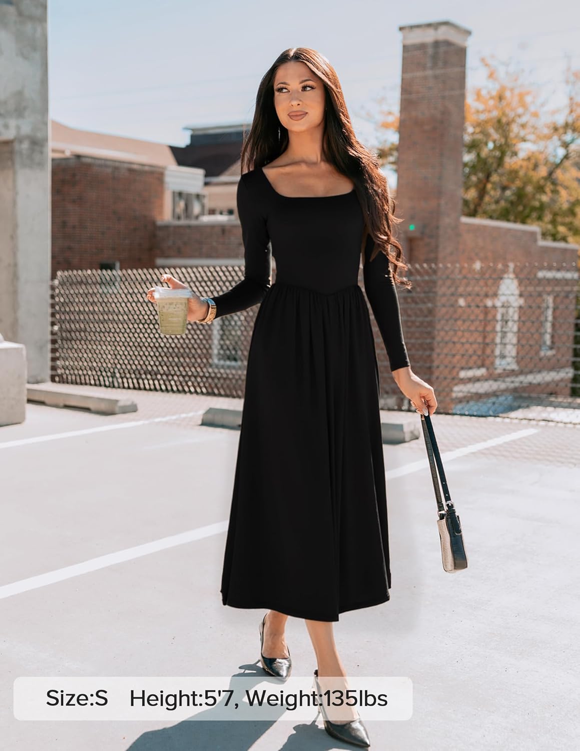 ZESICA Elegant Classy Square Neck Party Midi Dress