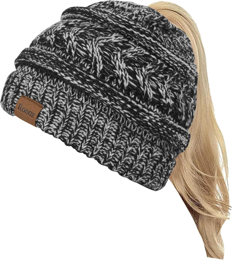 Rosoz 2 Pack Ponytail Beanie for Women