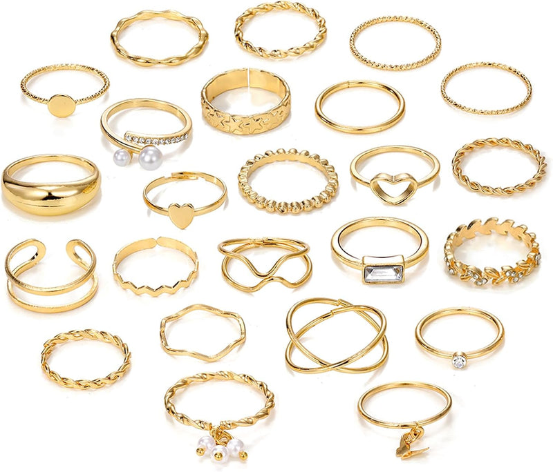 IFKM Gold Stackable Knuckle Rings Set for Women