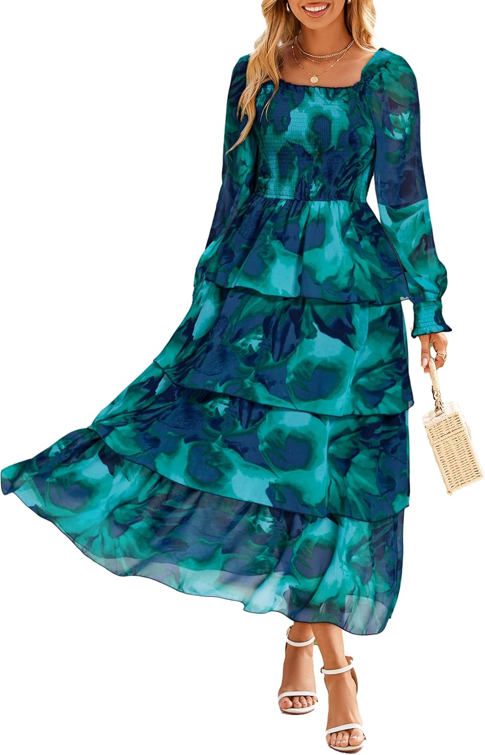 Simplee Women’s Floral Smocked Tiered Maxi Dress