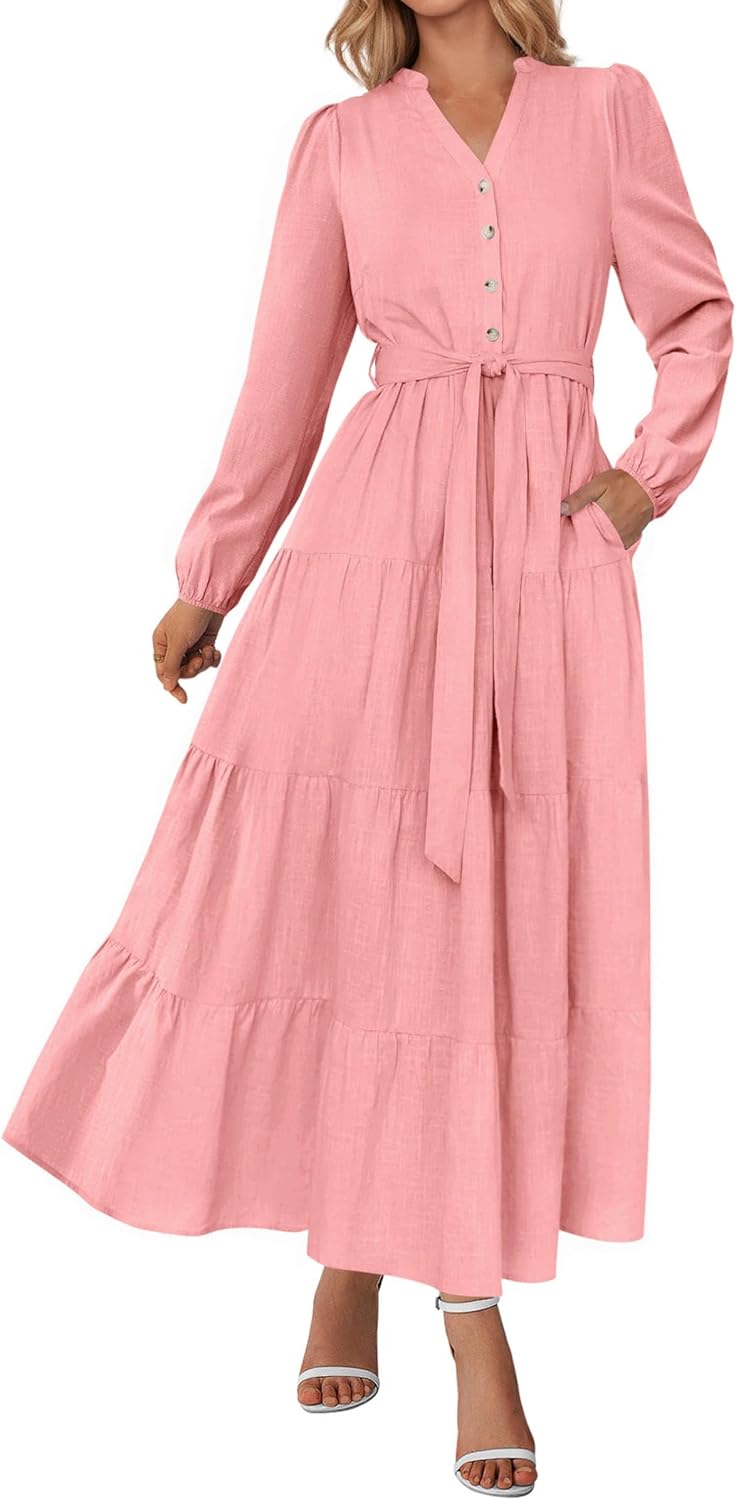 PRETTYGARDEN Women’s Ruffle A-Line Maxi Dress with Pockets