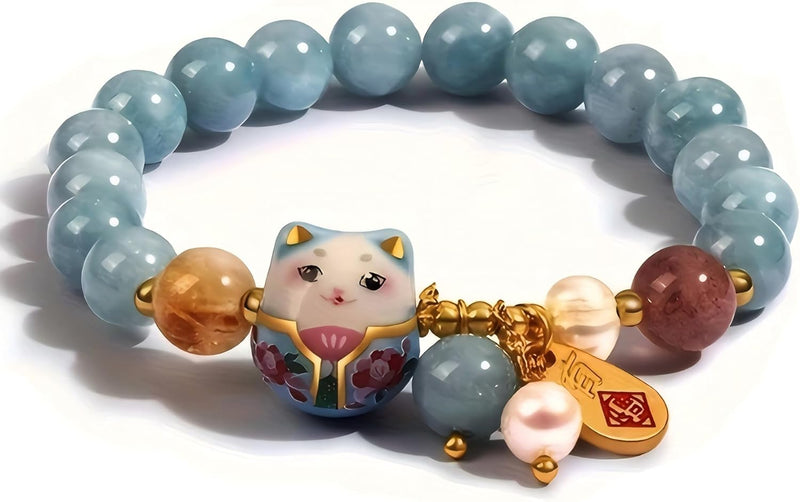 Lucky Cat Blue Crystal Bracelet for Women