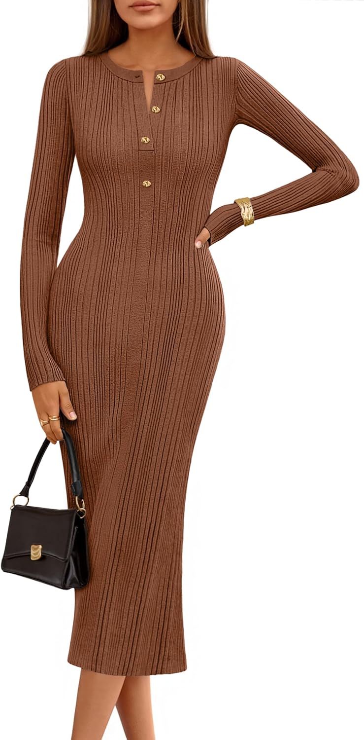 MEROKEETY Women's Bodycon Sweater Midi Dress