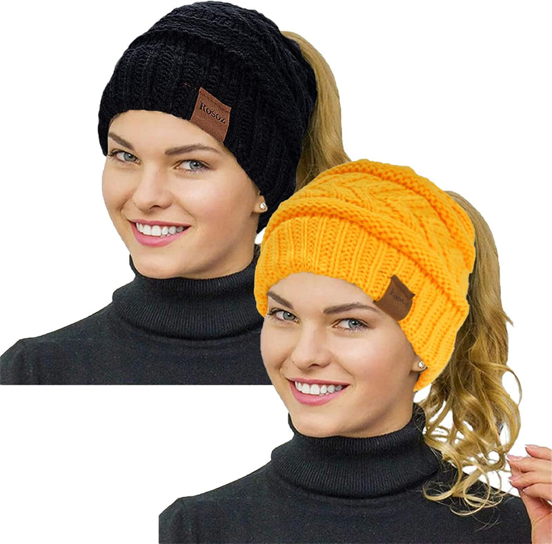 Rosoz 2 Pack Ponytail Beanie for Women