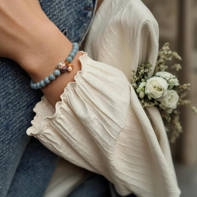 Lucky Cat Blue Crystal Bracelet for Women