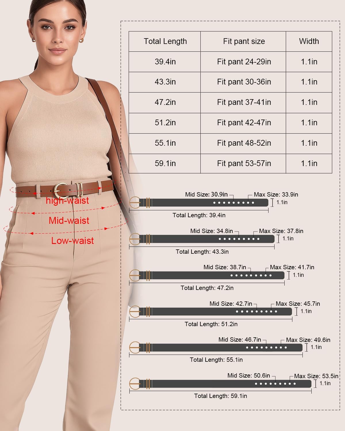 XZQTIVE Women’s Leather Belt Set (3-Pack)