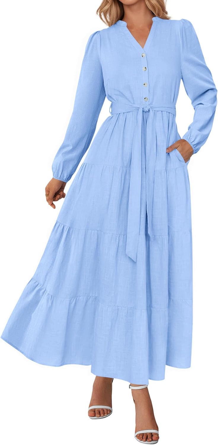 PRETTYGARDEN Women’s Ruffle A-Line Maxi Dress with Pockets