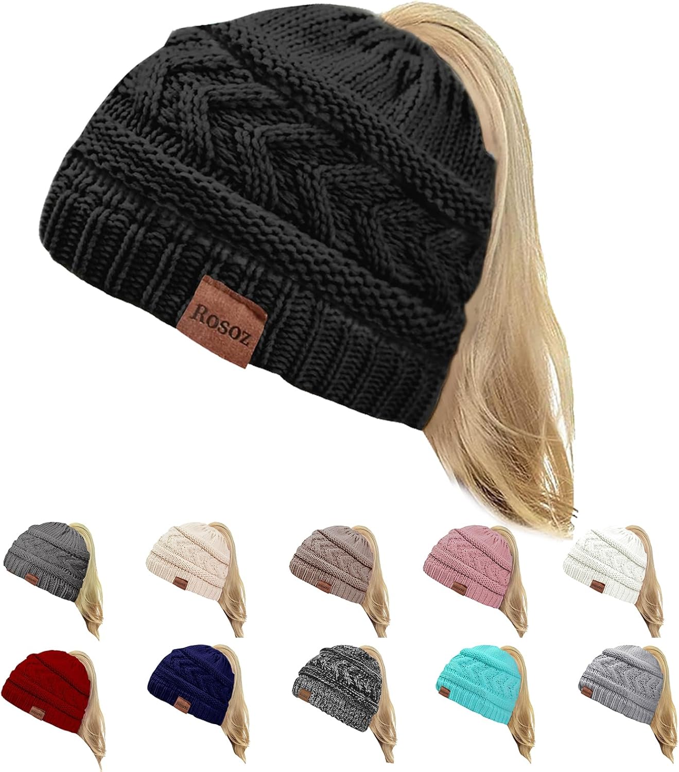 Rosoz 2 Pack Ponytail Beanie for Women