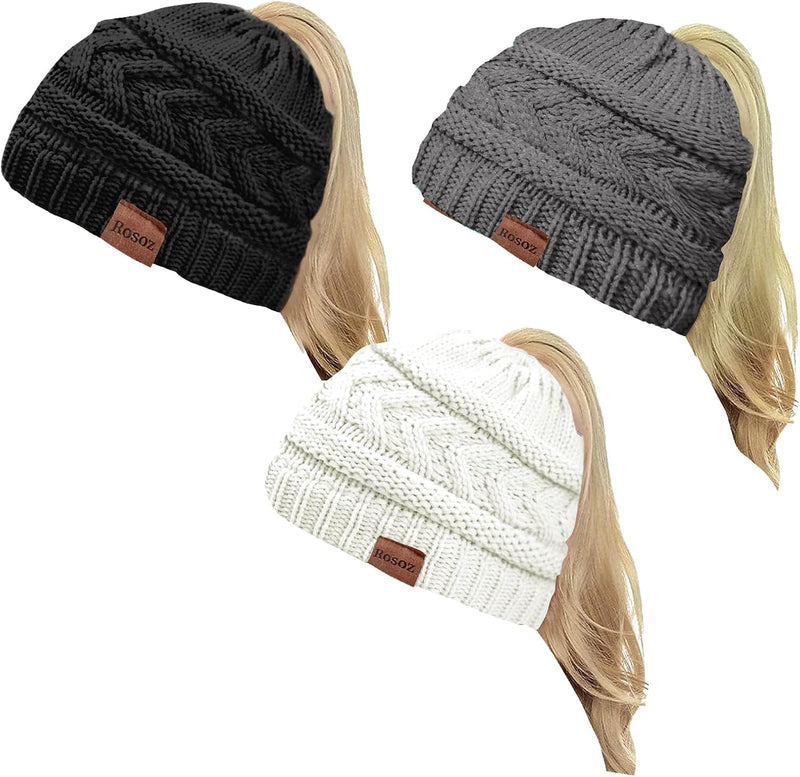Rosoz 2 Pack Ponytail Beanie for Women