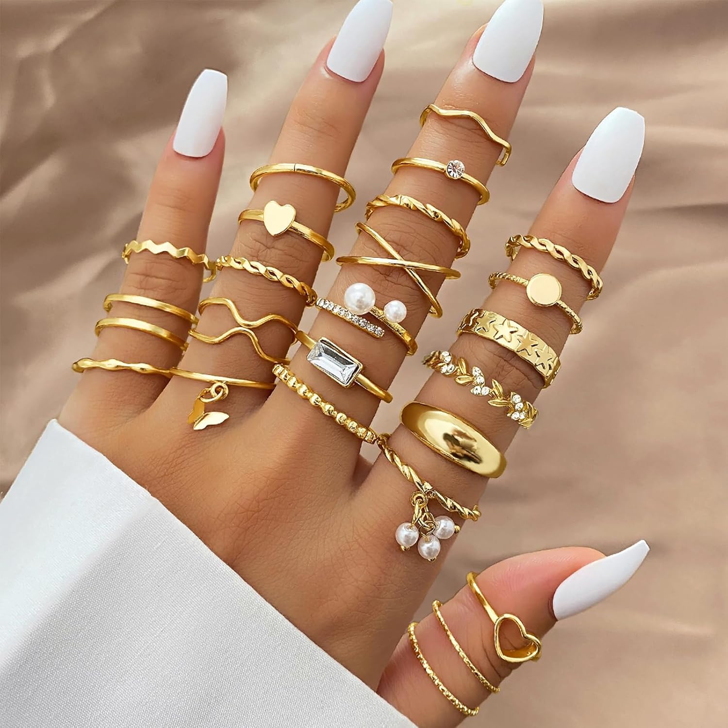 IFKM Gold Stackable Knuckle Rings Set for Women