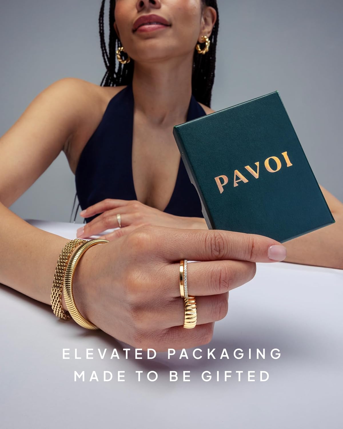 PAVOI 14K Gold Plated Stackable Rings Set