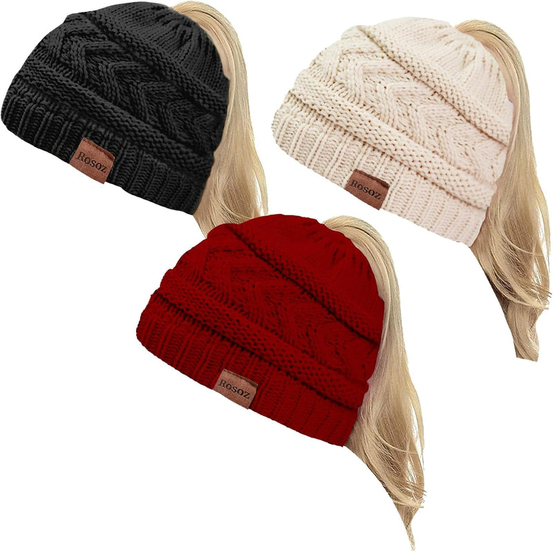Rosoz 2 Pack Ponytail Beanie for Women