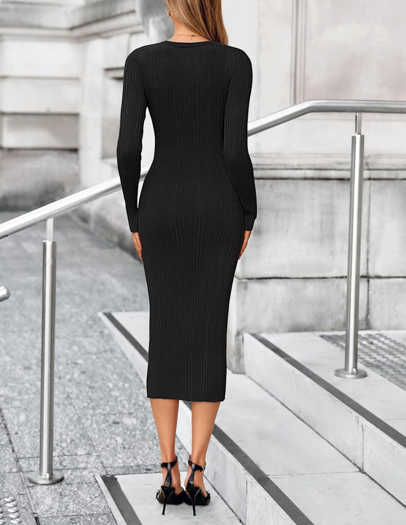 MEROKEETY Women's Bodycon Sweater Midi Dress