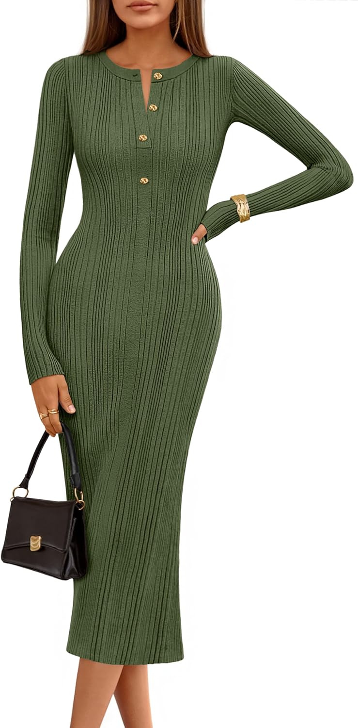 MEROKEETY Women's Bodycon Sweater Midi Dress