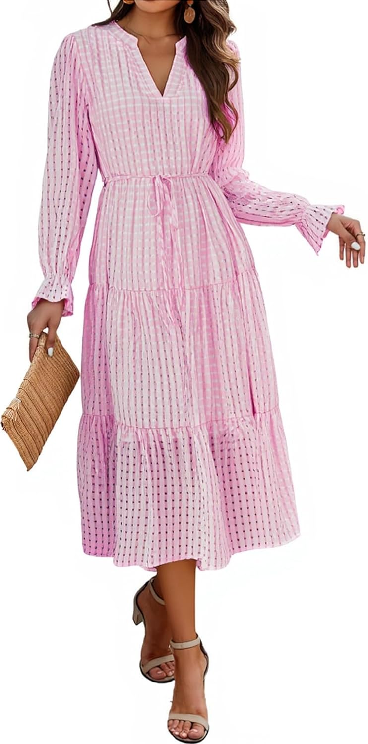 ECOWISH Women Winter Midi Pleated Casual Dress