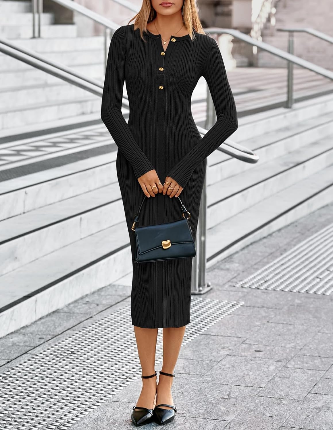 MEROKEETY Women's Bodycon Sweater Midi Dress