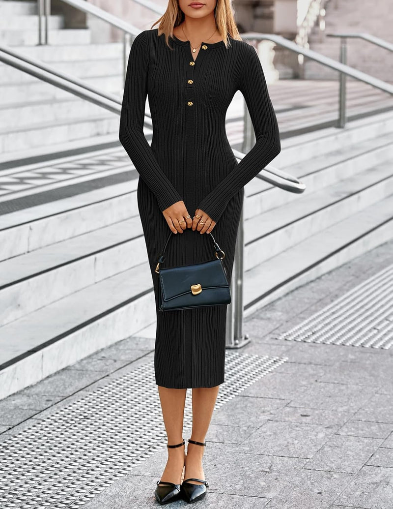 MEROKEETY Women's Bodycon Sweater Midi Dress