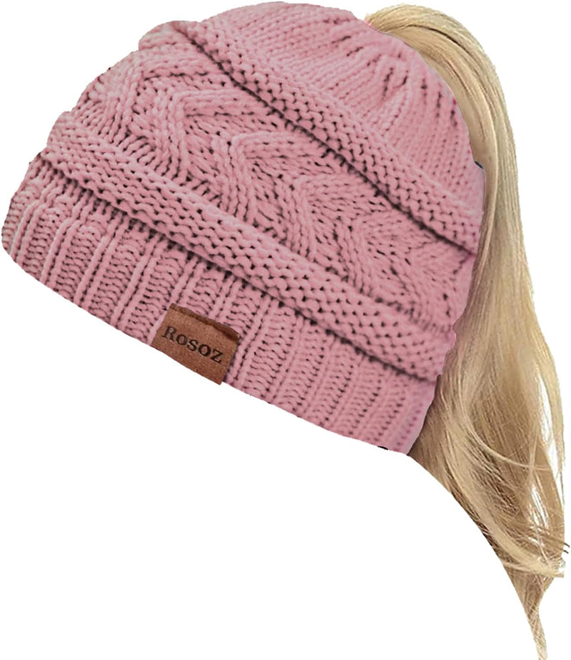 Rosoz 2 Pack Ponytail Beanie for Women