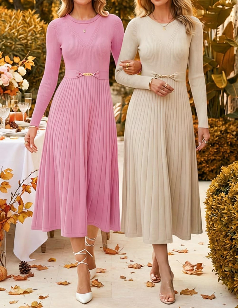 ZESICA Women's Long Sleeve Midi Sweater Dress