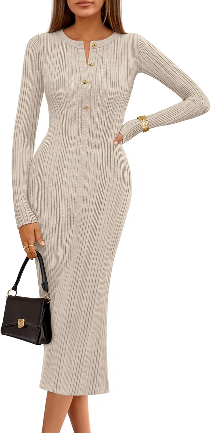 MEROKEETY Women's Bodycon Sweater Midi Dress