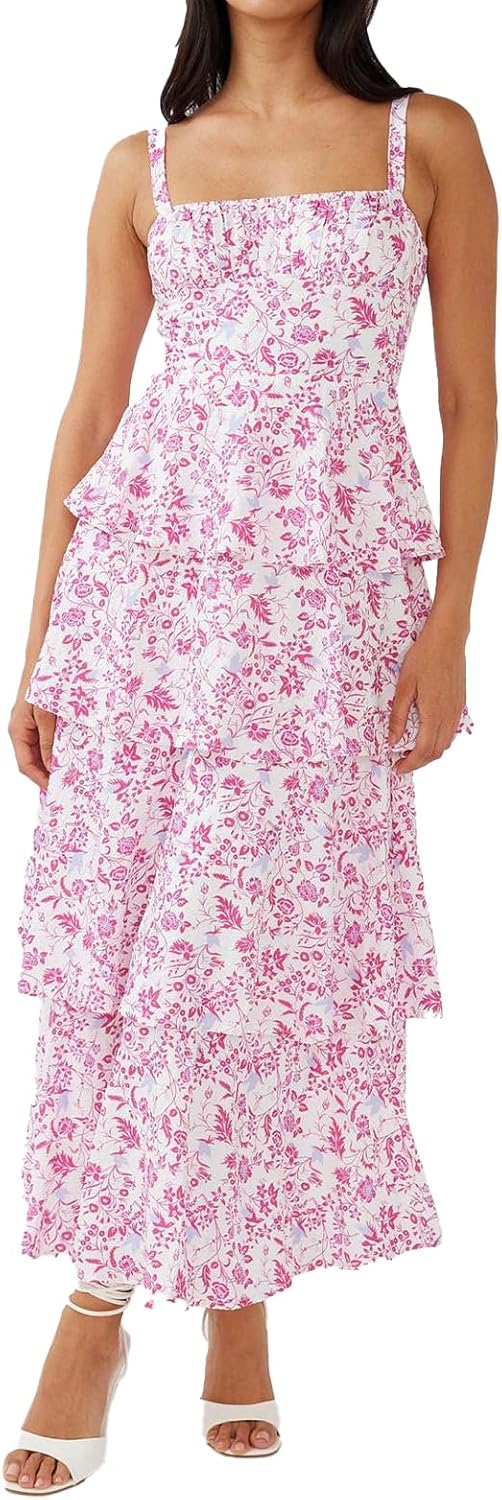Floral Sleeveless Tiered Boho Maxi Dress