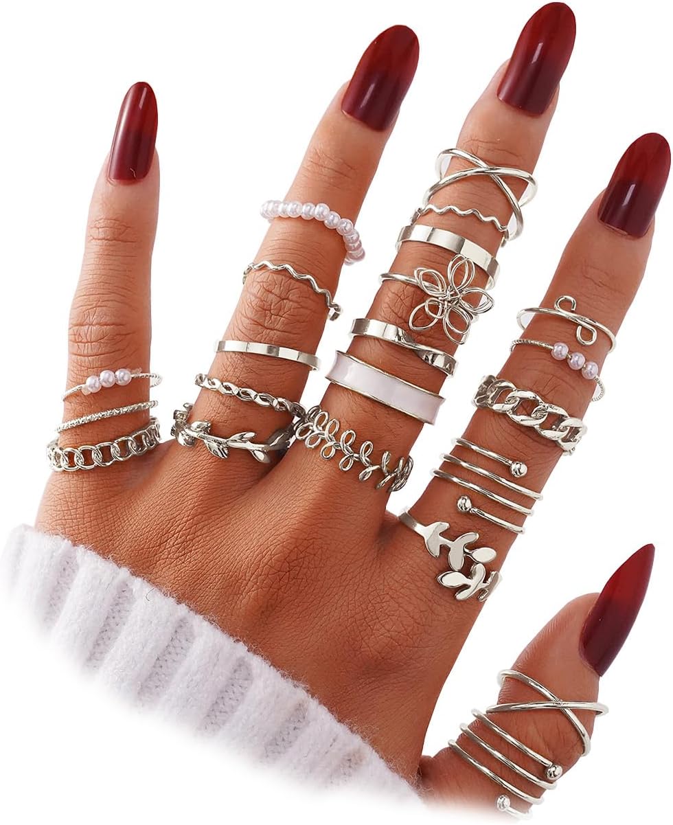 IFKM Gold Stackable Knuckle Rings Set for Women