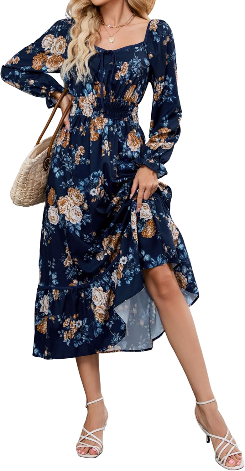 ZAFUL Women's Boho Floral Midi Dress