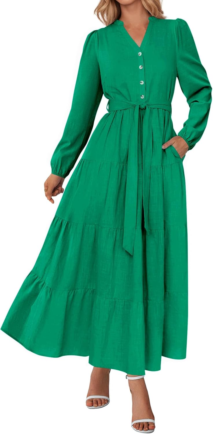 PRETTYGARDEN Women’s Ruffle A-Line Maxi Dress with Pockets