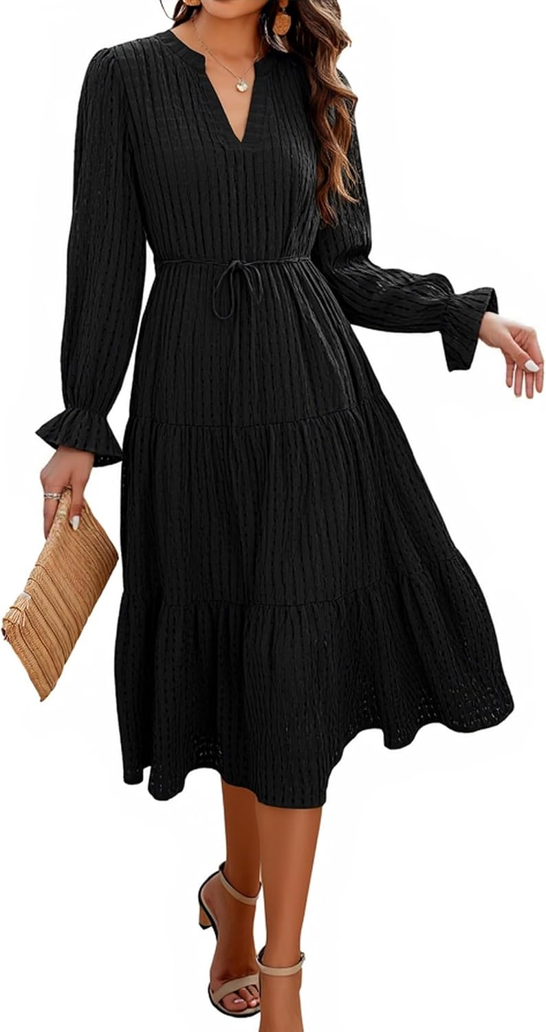 ECOWISH Women Winter Midi Pleated Casual Dress